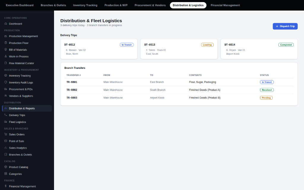 Distribution & Fleet Logistics screen screenshot